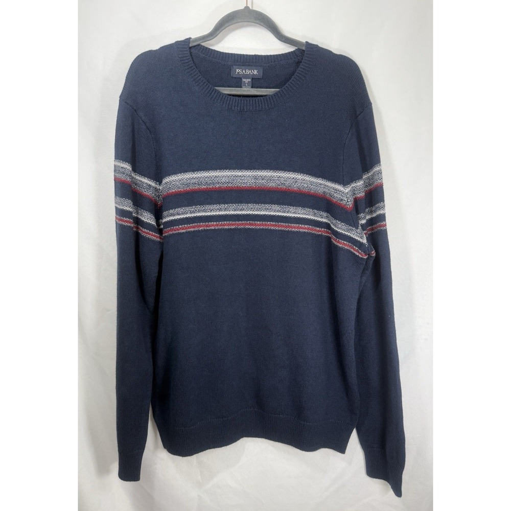 NWT Jos. A. Bank Tailored Fit Navy Crew Neck Sweater Red White Stripe Mens L